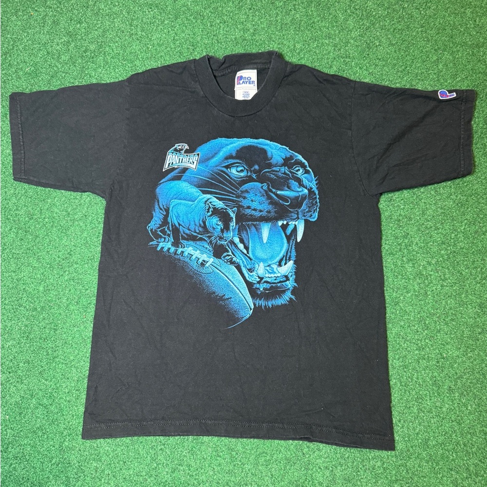 Vintage 90s INSANE Carolina Panthers Pro Player USA Made Boys 14/16 T Shirt